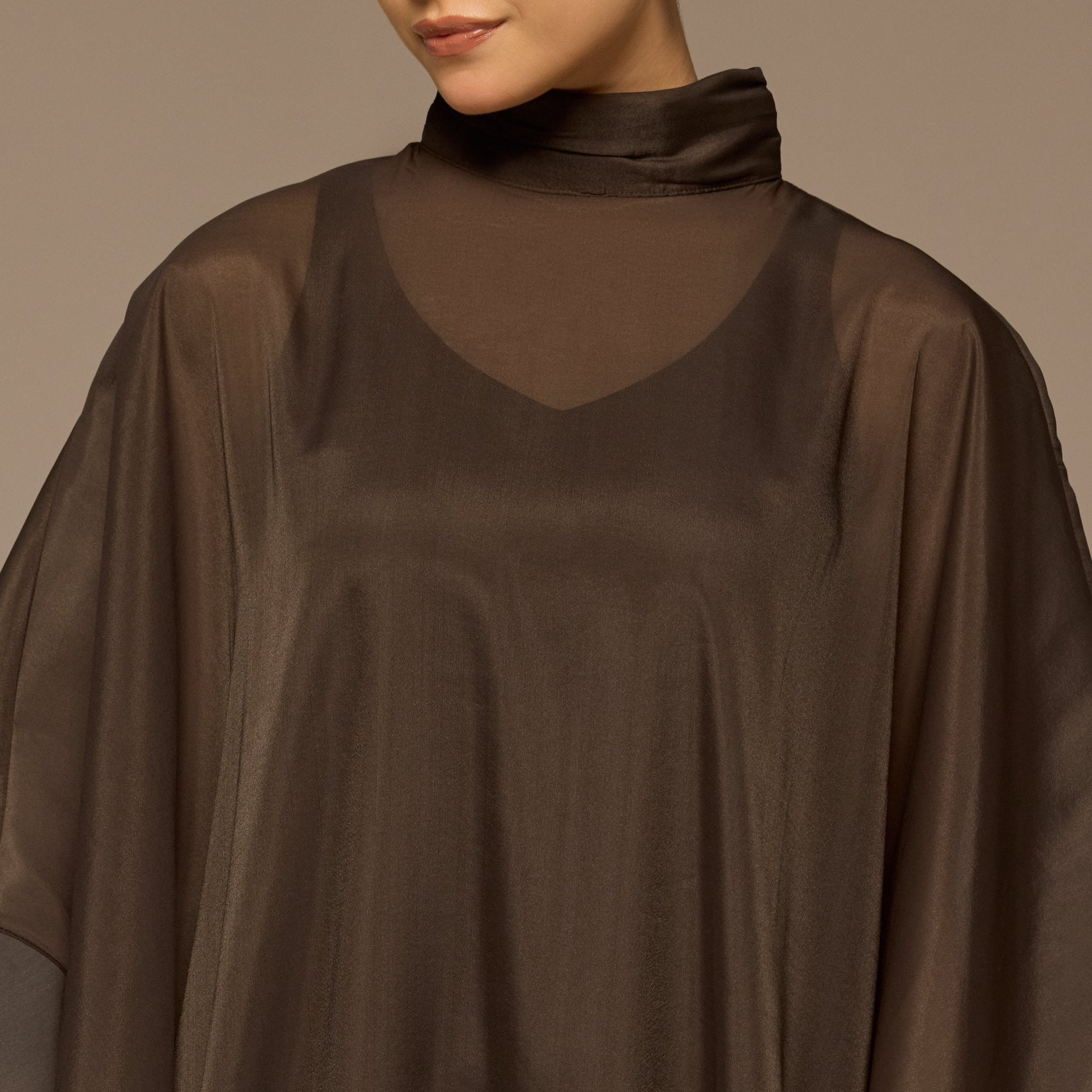 Dark Brown Satin Organza High - Neck Cape - shopaleena