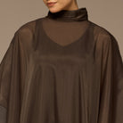 Dark Brown Satin Organza High - Neck Cape - shopaleena