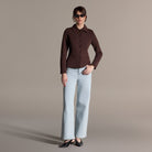 Dark Brown Twill Fitted Jacket - shopaleena