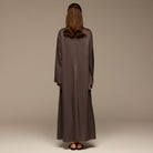Dark Brown V - Neck Flared Sleeve Satin Kaftan - shopaleena