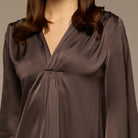 Dark Brown V - Neck Flared Sleeve Satin Kaftan - shopaleena