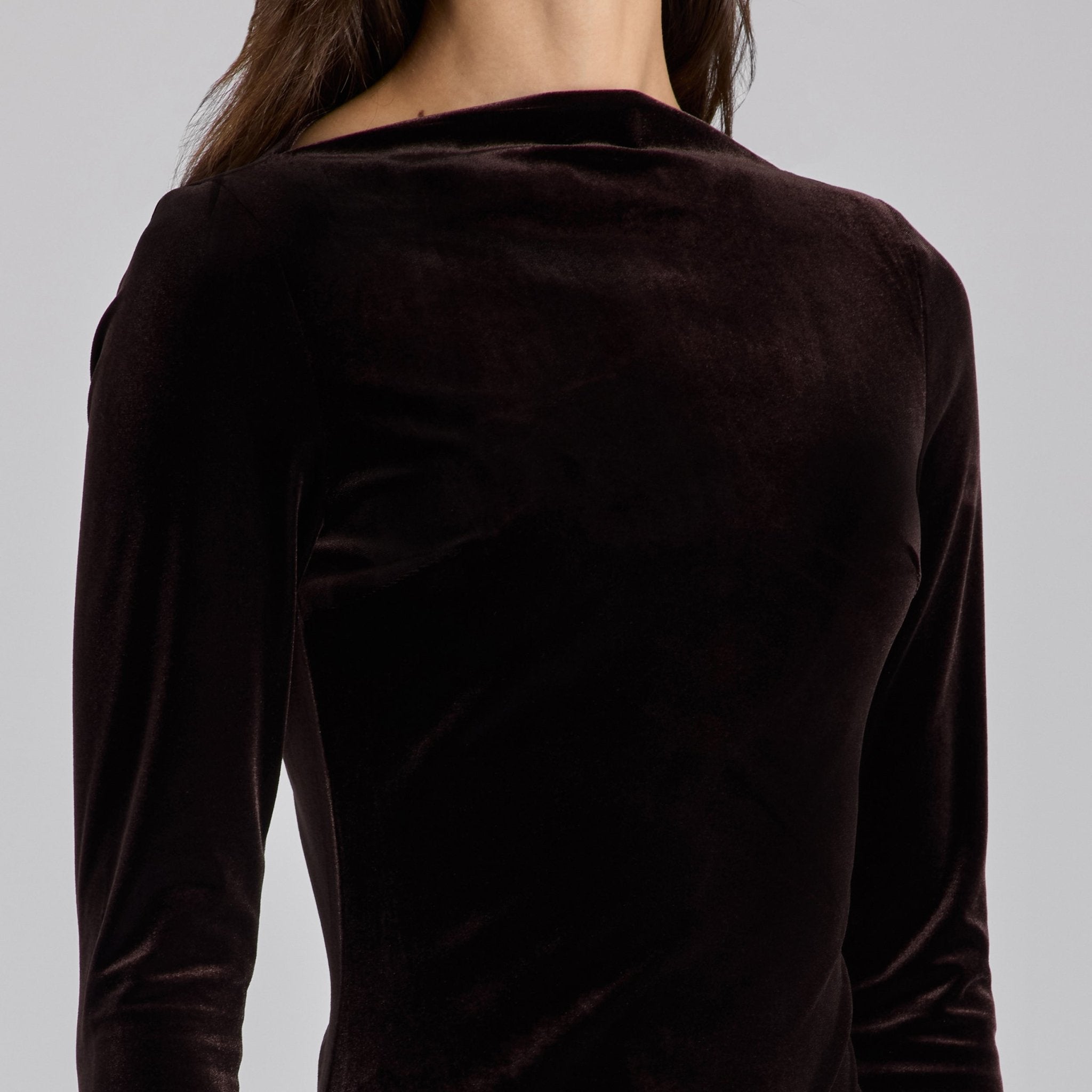 Dark Brown Velvet and Taffeta Maxi Dress with Ruffled Hem - shopaleena