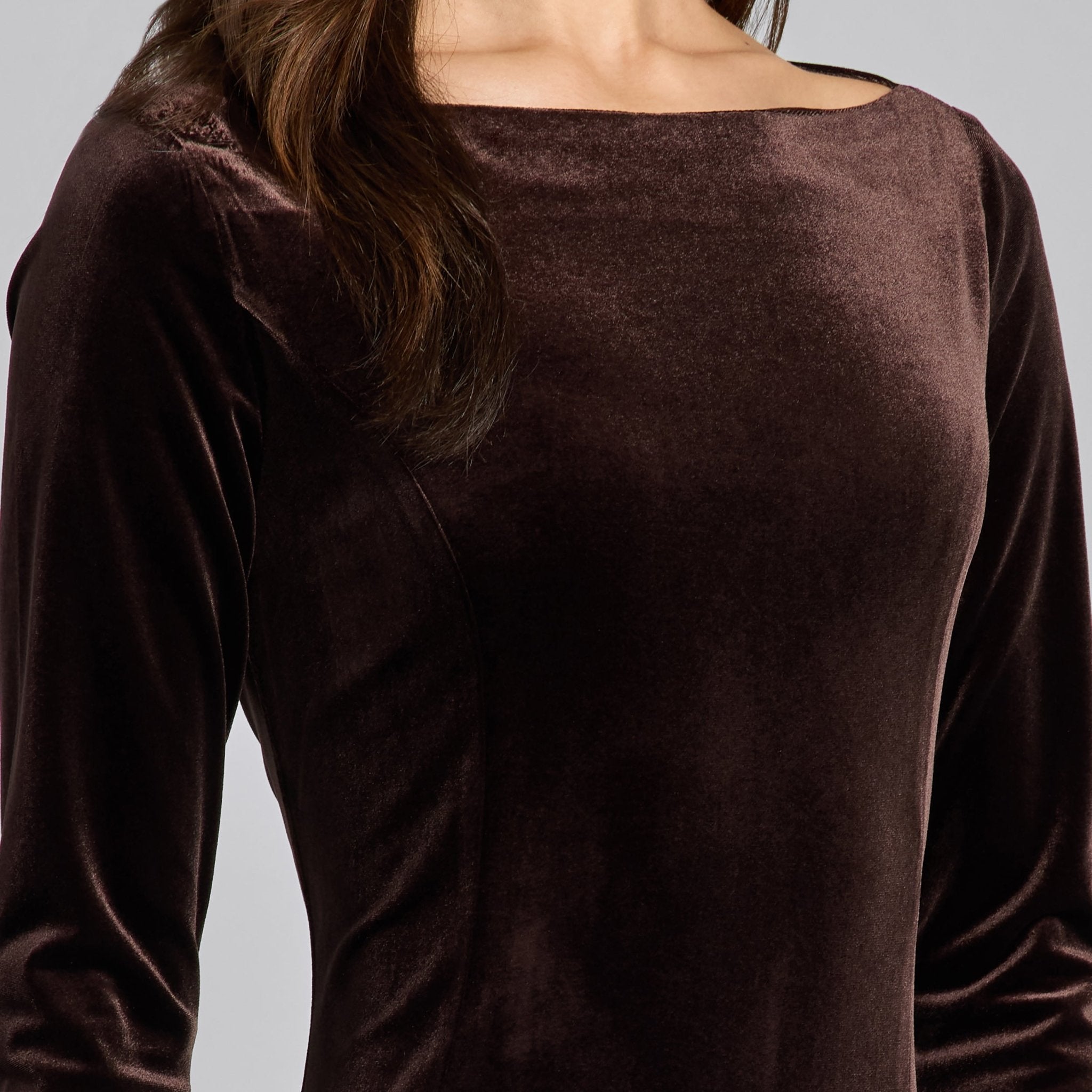 Dark Brown Velvet Ruffled Panel Maxi Dress - shopaleena