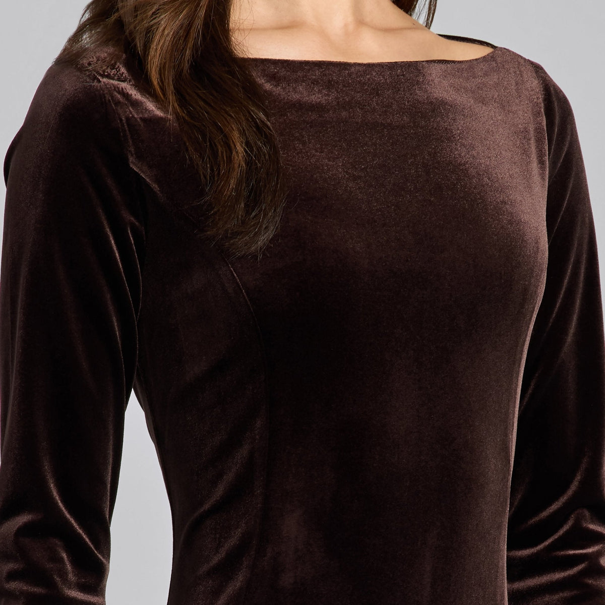 Dark Brown Velvet Ruffled Panel Maxi Dress - shopaleena