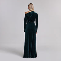 Dark Green Velvet Bare Shoulder Maxi Dress - shopaleena