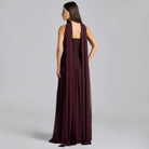 Dark Plum Crepe - Chiffon Strapless Gown - shopaleena