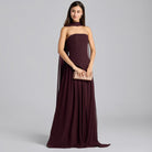 Dark Plum Crepe - Chiffon Strapless Gown - shopaleena