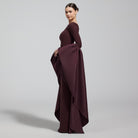 Dark Plum Fitted Gown With Extra Long Sleeves - shopaleena