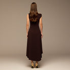 Dark Purple Draped A - Line Crepe Midi Dress - shopaleena