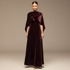 Dark Purple Embroidered Velvet Maxi Dress - shopaleena
