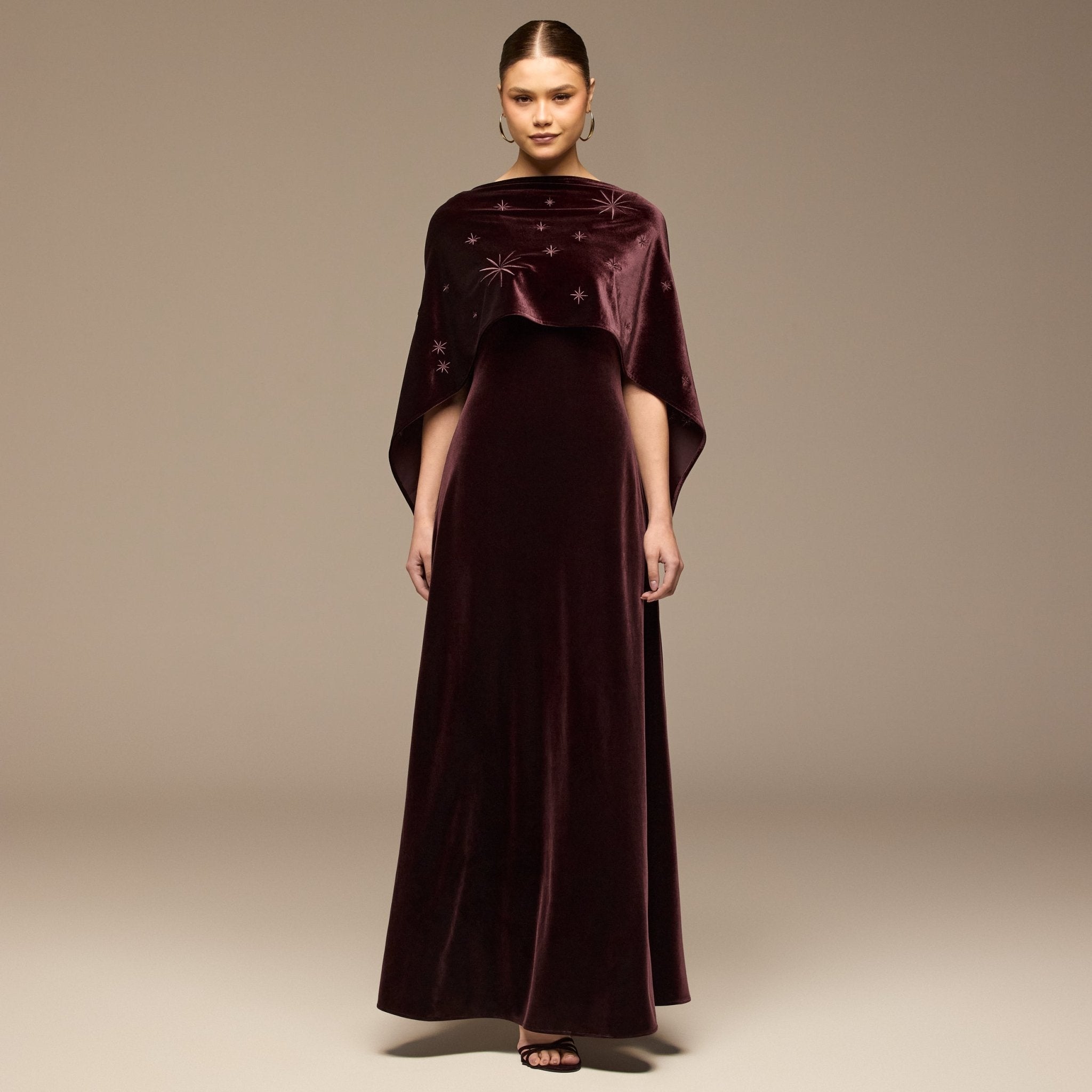 Dark Purple Embroidered Velvet Maxi Dress - shopaleena
