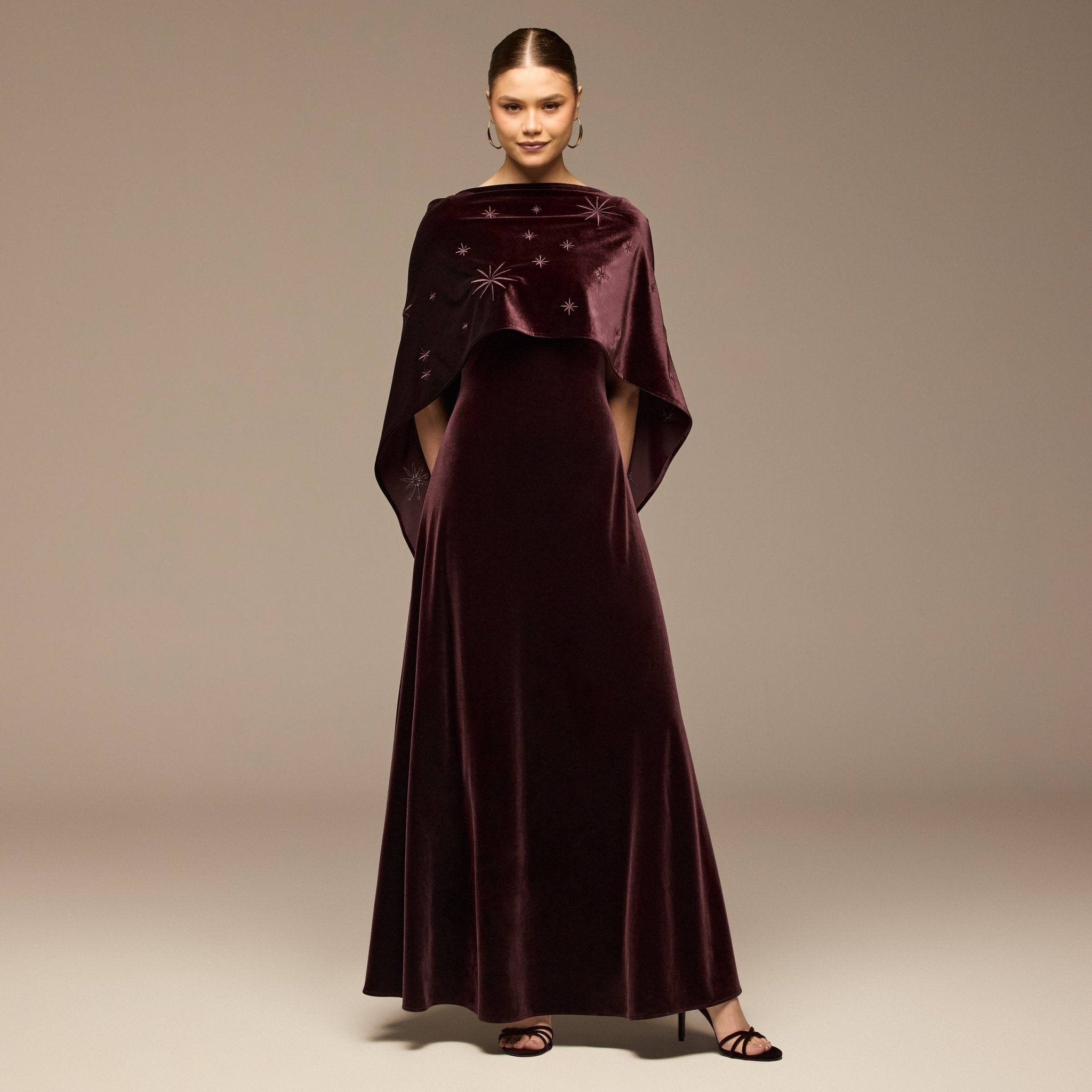 Dark Purple Embroidered Velvet Maxi Dress - shopaleena