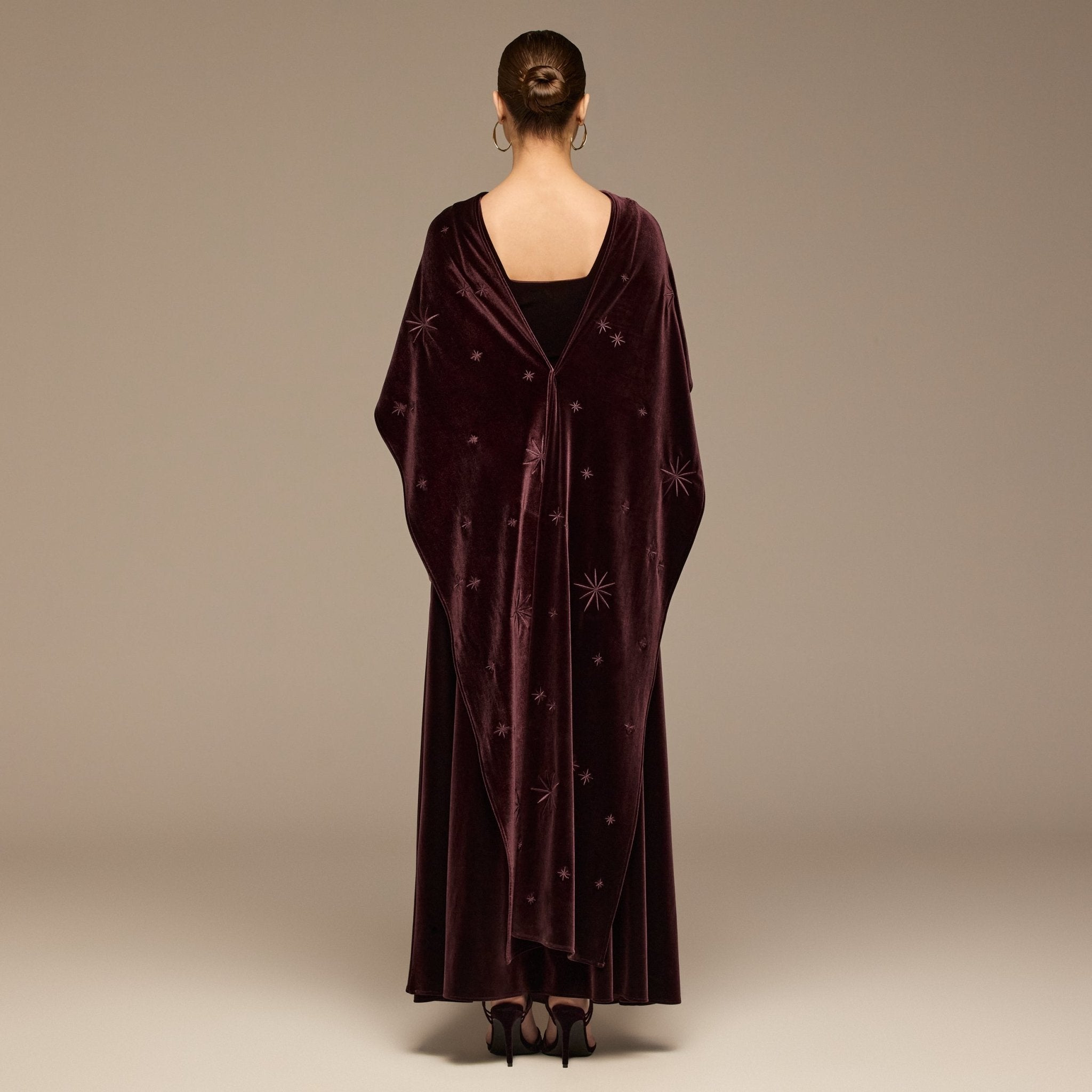 Dark Purple Embroidered Velvet Maxi Dress - shopaleena