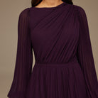 Dark Purple Pleated Long Sleeve Maxi Dress - shopaleena