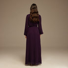 Dark Purple Pleated Long Sleeve Maxi Dress - shopaleena