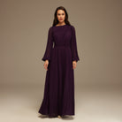 Dark Purple Pleated Long Sleeve Maxi Dress - shopaleena