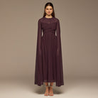 Dark Purple Round Gathered - Neck Chiffon Maxi Dress - shopaleena