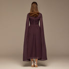 Dark Purple Round Gathered - Neck Chiffon Maxi Dress - shopaleena