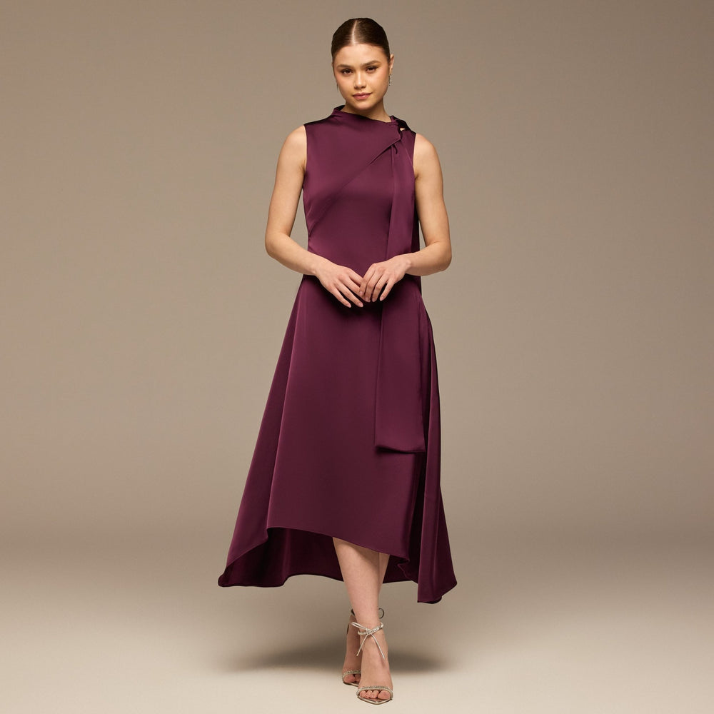 dark purple midi dress Dark Purple Side-Tie Satin Midi Dress – shopaleena