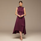 Dark Purple Side - Tie Satin Midi Dress - shopaleena