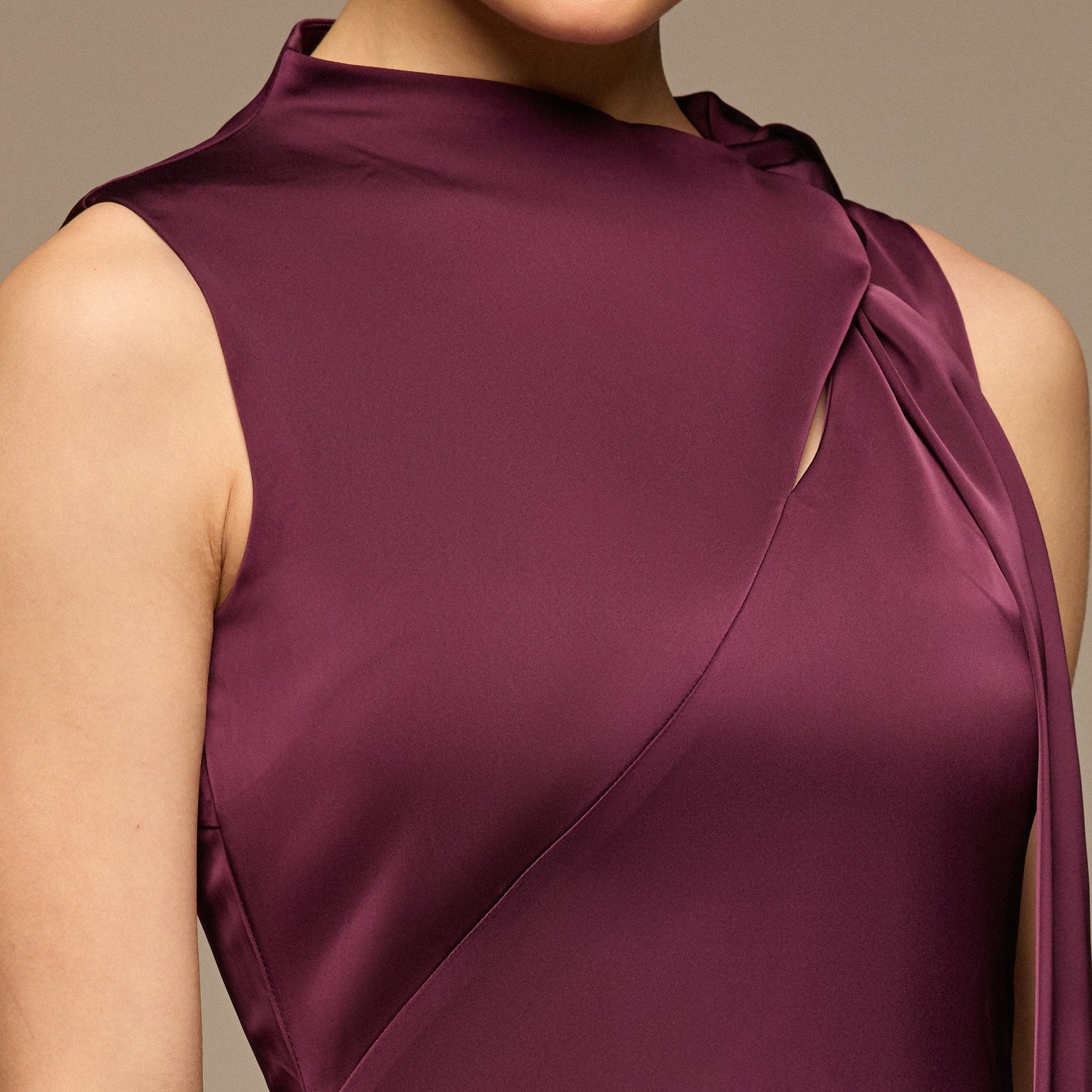 Dark Purple Side - Tie Satin Midi Dress - shopaleena