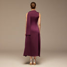 Dark Purple Side - Tie Satin Midi Dress - shopaleena