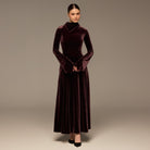 Dark Purple Velvet Cowl Neck Maxi Dress - shopaleena