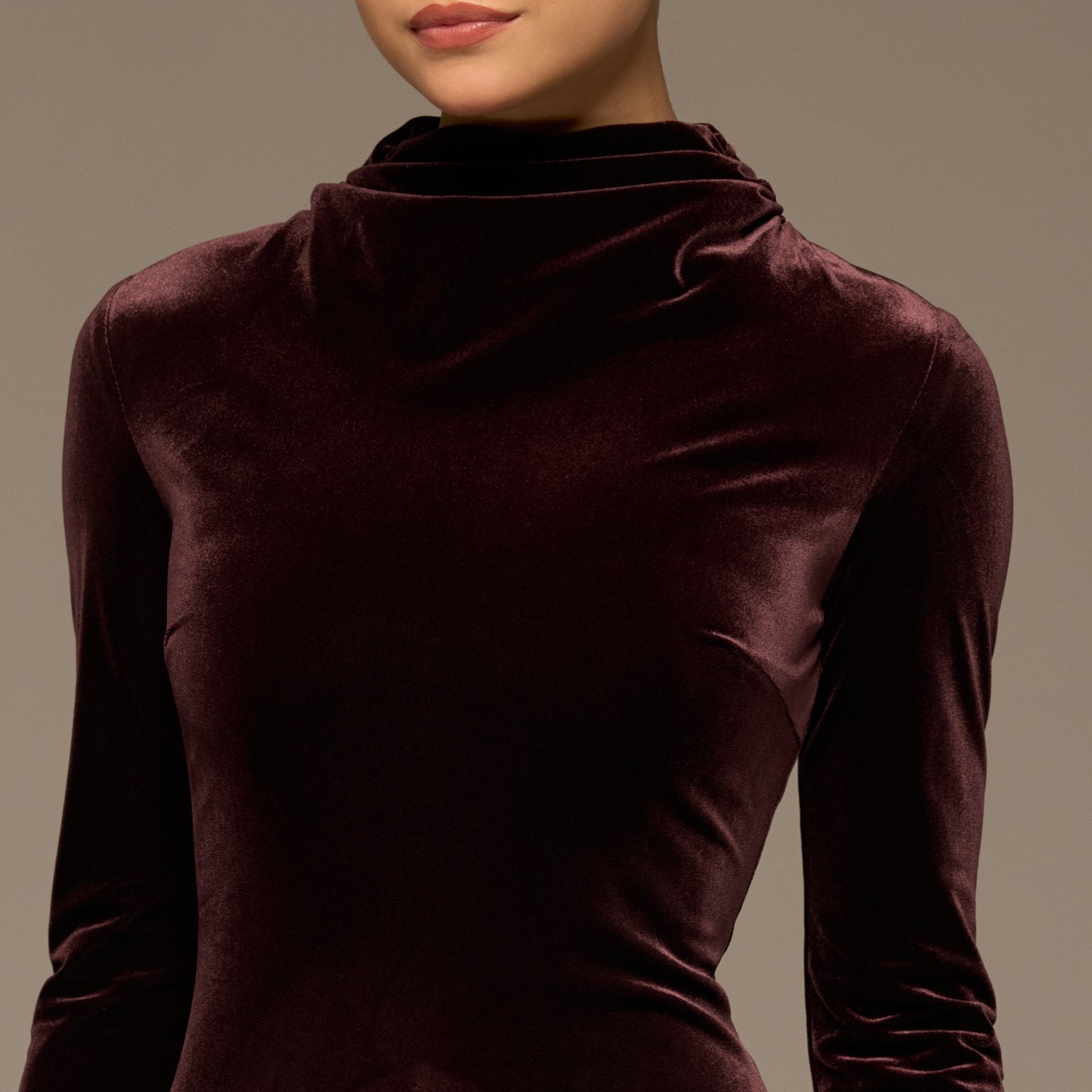 Dark Purple Velvet Cowl Neck Maxi Dress - shopaleena