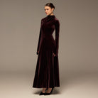 Dark Purple Velvet Cowl Neck Maxi Dress - shopaleena