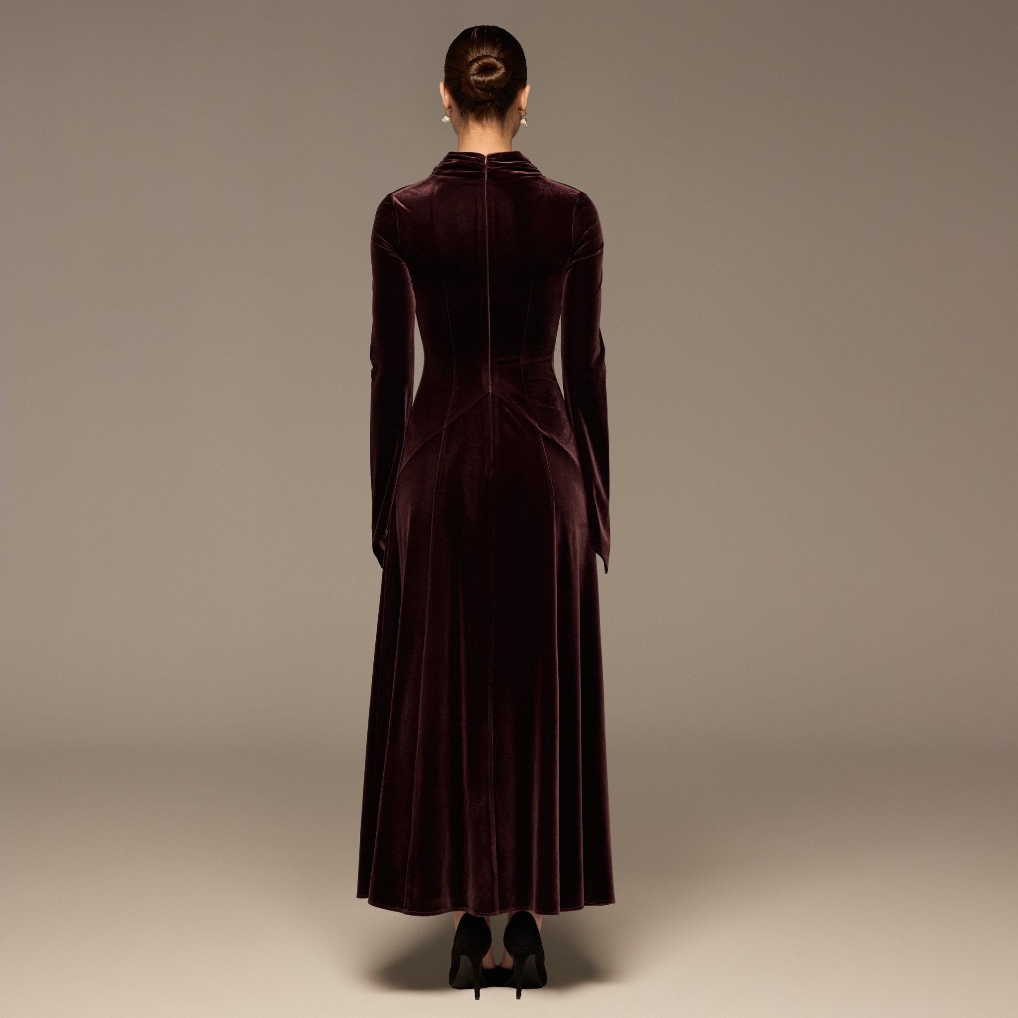 Dark Purple Velvet Cowl Neck Maxi Dress - shopaleena