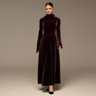 Dark Purple Velvet Cowl Neck Maxi Dress - shopaleena