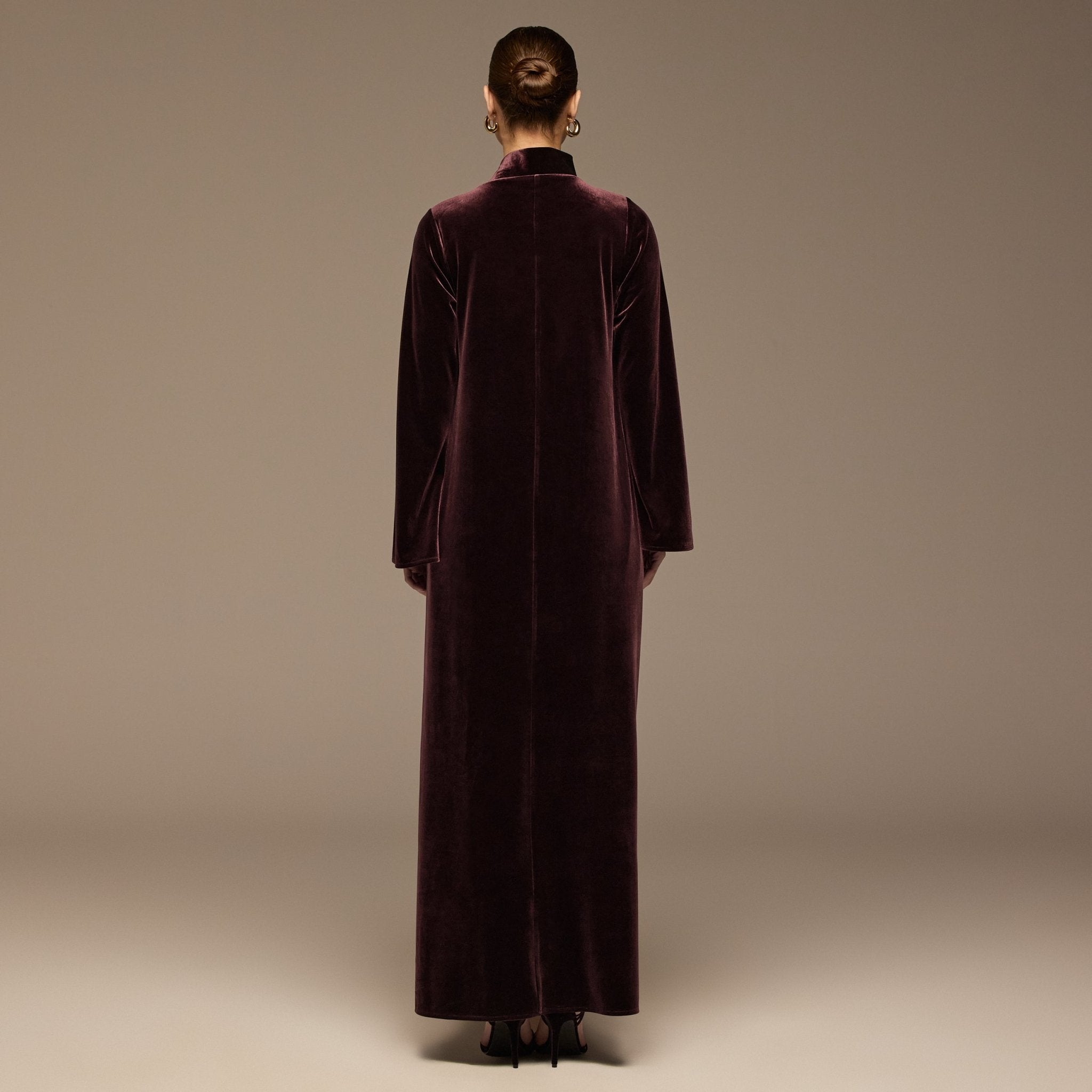 Dark Purple Velvet Long - Sleeve Maxi Dress - shopaleena