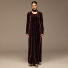 Dark Purple Velvet Long - Sleeve Maxi Dress - shopaleena