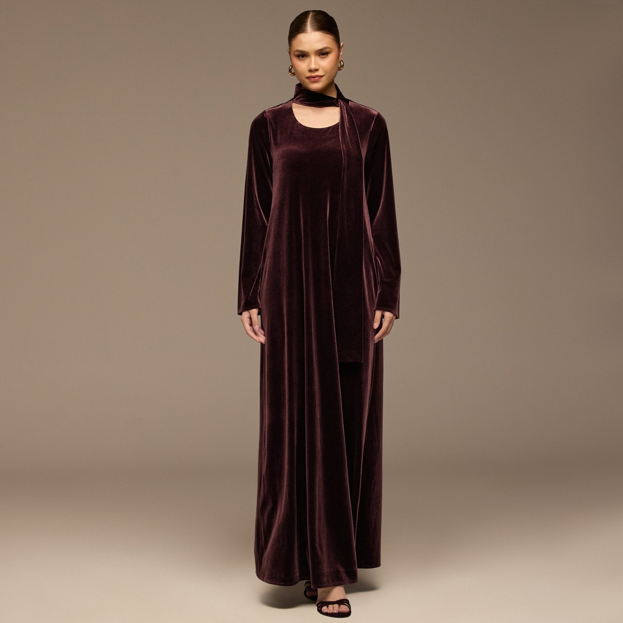 Dark Purple Velvet Long - Sleeve Maxi Dress - shopaleena