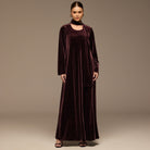 Dark Purple Velvet Long - Sleeve Maxi Dress - shopaleena