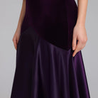 Dark Purple Velvet - Satin Balloon Sleeve Midi Dress - shopaleena