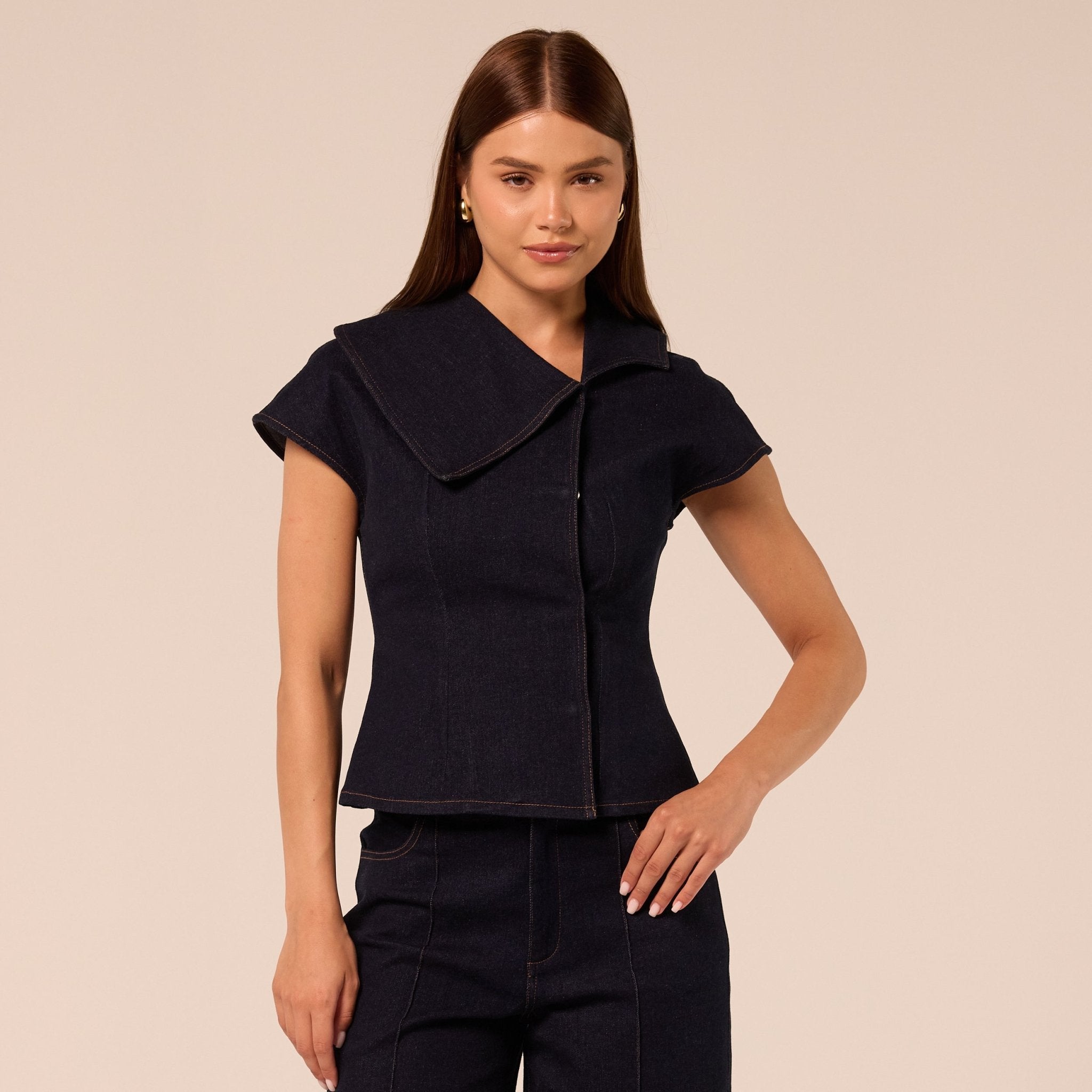 Defined-Waist Denim Shirt - shopaleena
