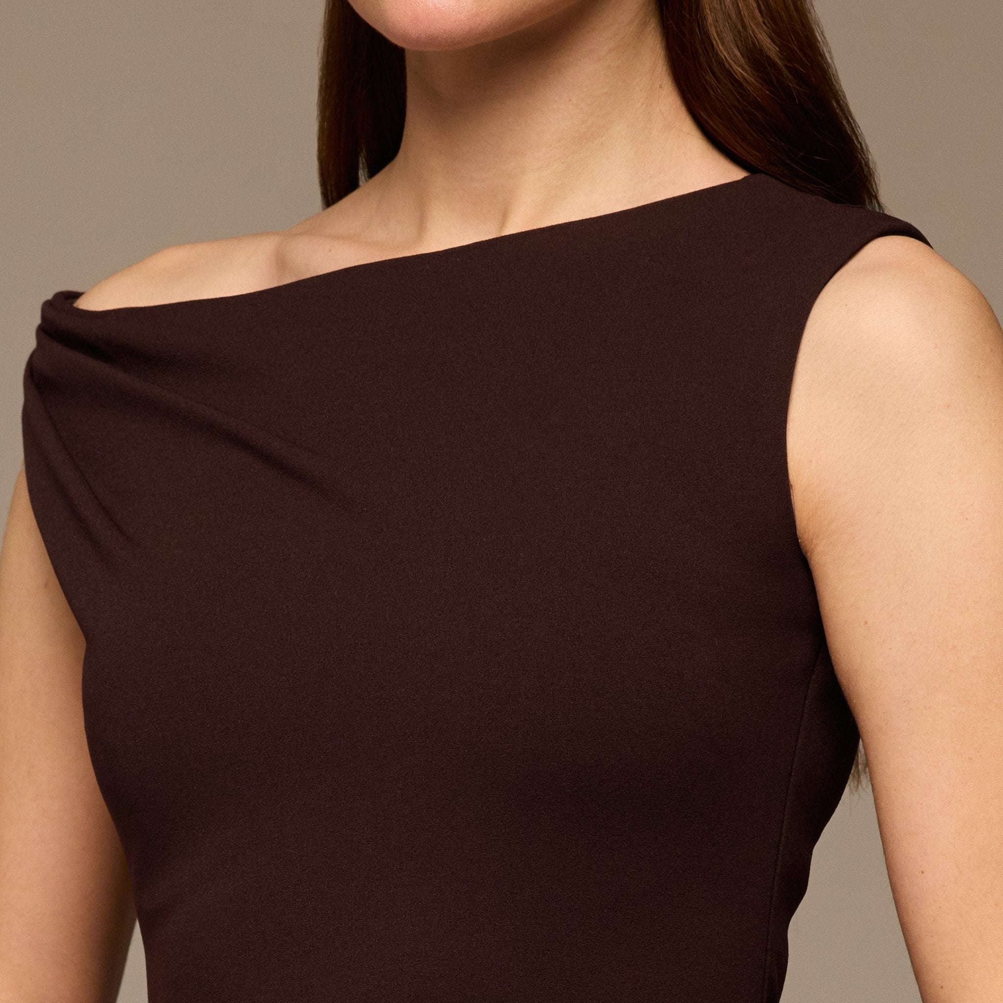 Draped A-Line Crepe Midi Dress - shopaleena