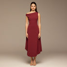 Draped A-Line Crepe Midi Dress - shopaleena