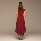 Draped A-Line Crepe Midi Dress - shopaleena