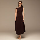 Draped A-Line Crepe Midi Dress - shopaleena