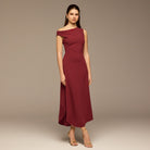 Draped A-Line Crepe Midi Dress - shopaleena