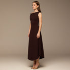 Draped A-Line Crepe Midi Dress - shopaleena