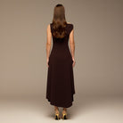 Draped A-Line Crepe Midi Dress - shopaleena