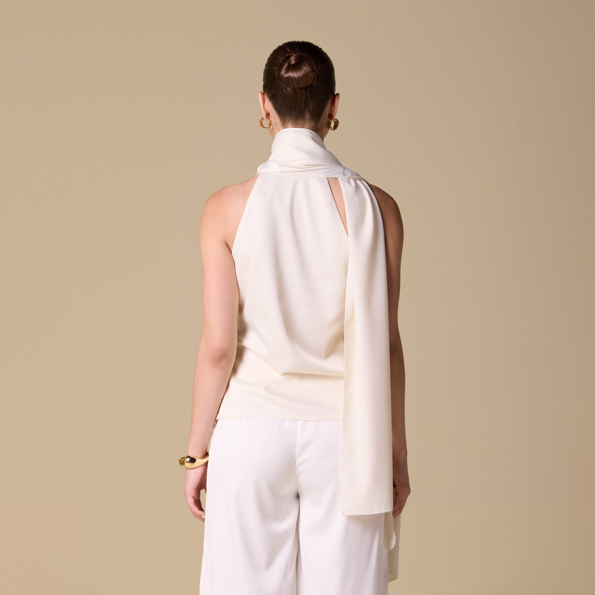 Draped Cowl Top with Attached Scarf - shopaleena