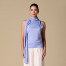 Draped Cowl Top with Attached Scarf - shopaleena