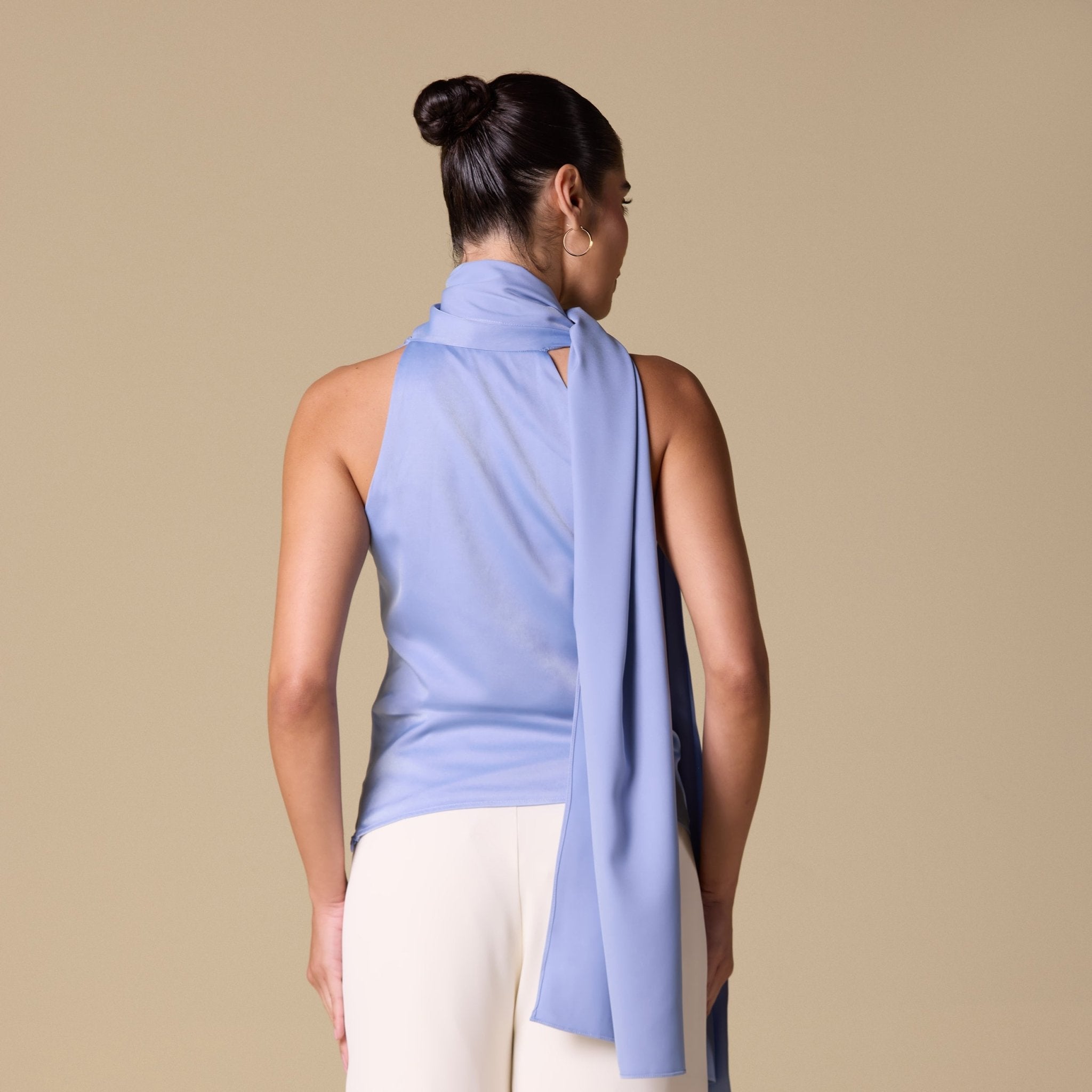 Draped Cowl Top with Attached Scarf - shopaleena