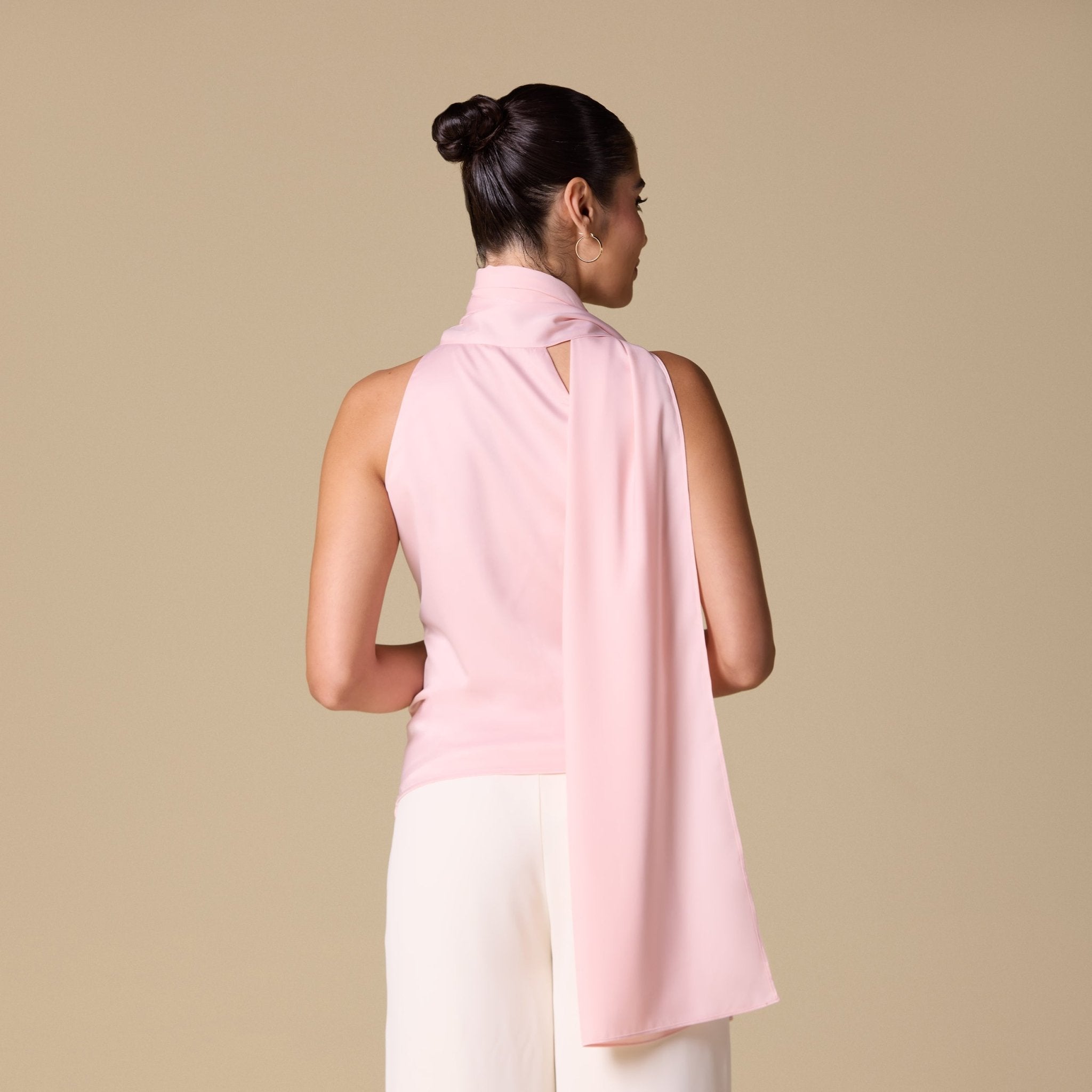 Draped Cowl Top with Attached Scarf - shopaleena