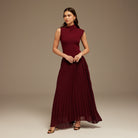 Draped Neck Pleated Skirt Maxi Dress - shopaleena