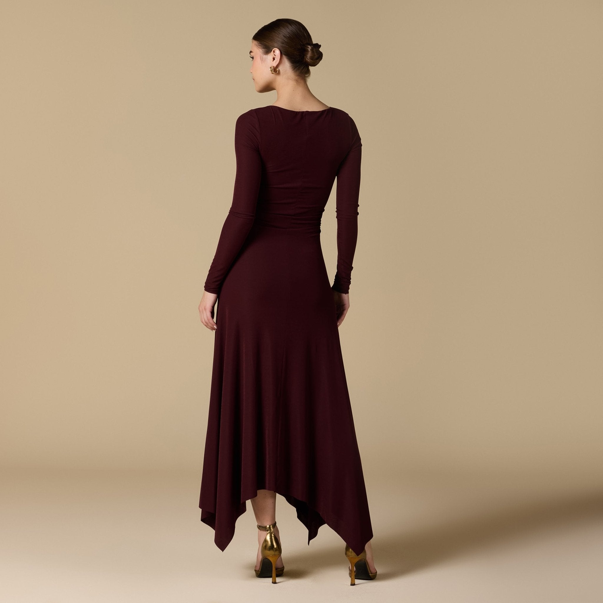 Draped Neck Slim - Fit Midi Dress in Jersey - shopaleena